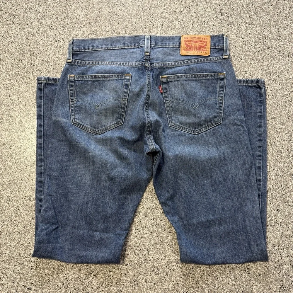 Levis 527 Jeans Mens 34x32 Slim Fit Bootcut Cotton Denim Medium Wash